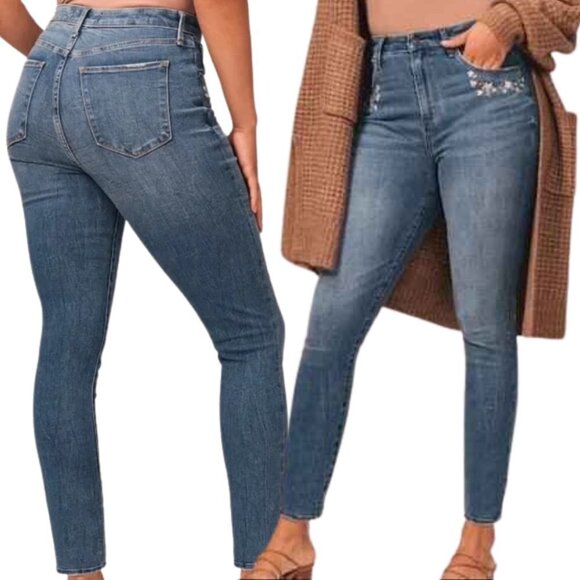 Abercrombie & Fitch Jeans 26 SHORT Curve Love High Rise Skinny Embroidered Star - Picture 11 of 11